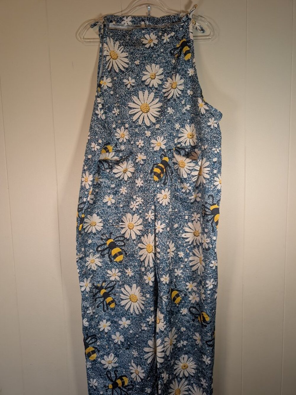 BEE Daisy Floral Jumpsuit 3XL Wide Leg Overalls Cottagecore Whimsical Blue